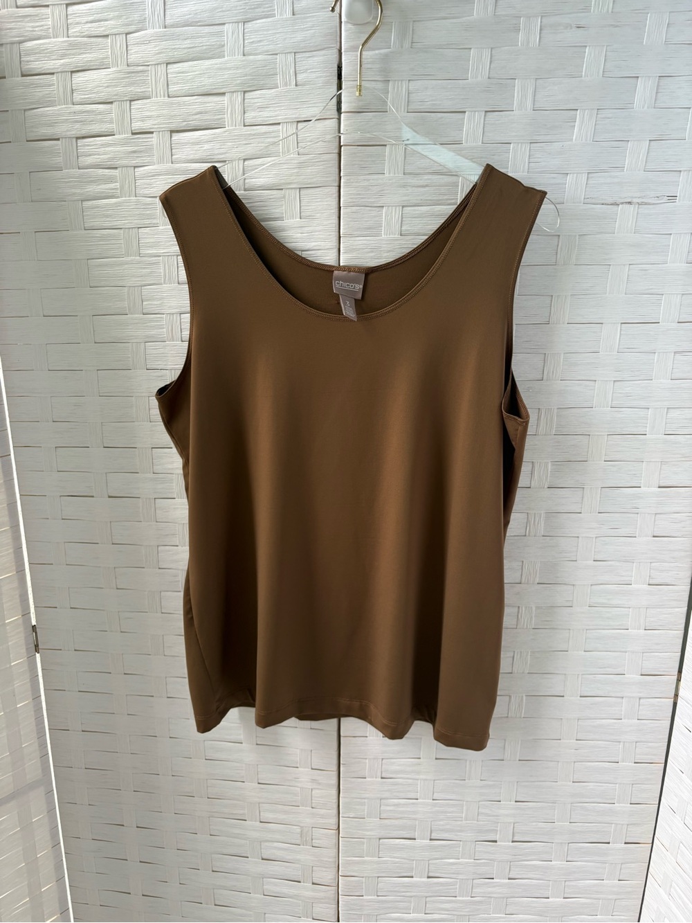 Chico's XL Brown Scoop Neck Sleeveless Tank Career Layering Soft Professional